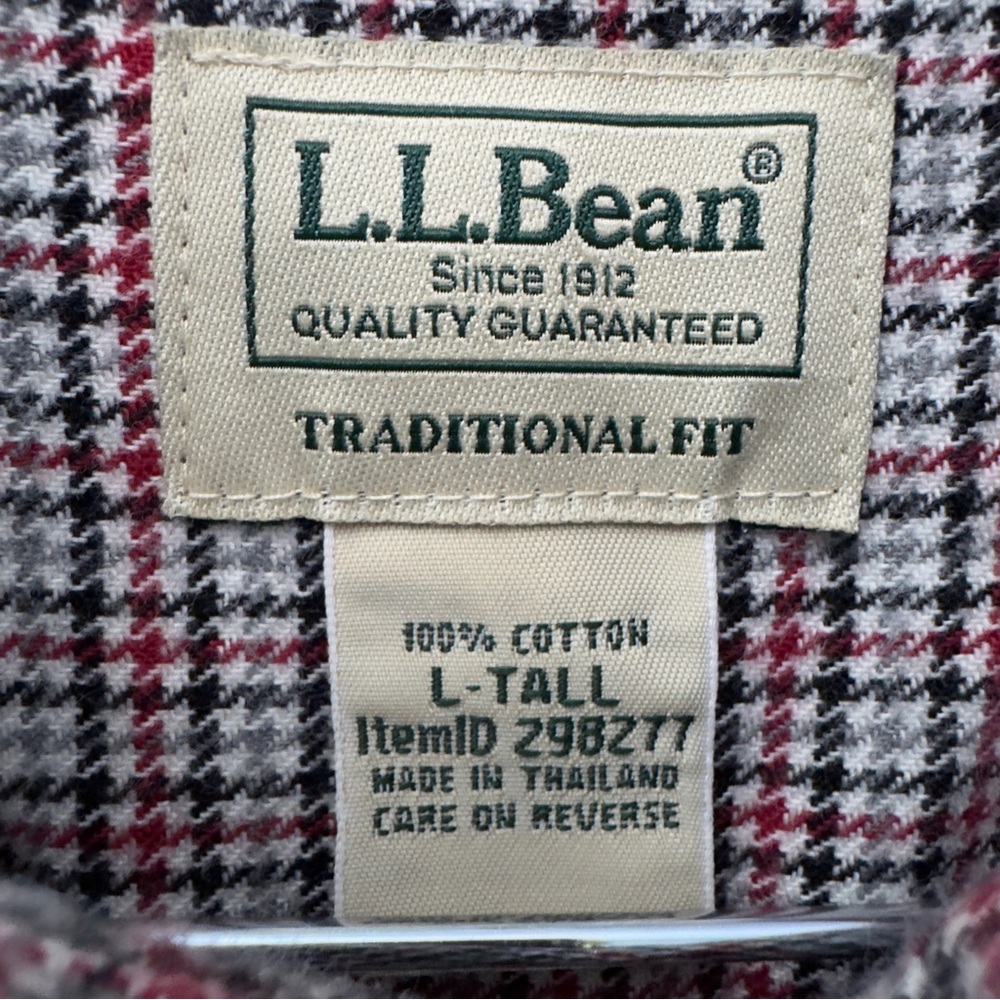 Warm Flannel Button Up Shirt L.L.Bean Men’s L Tall Plaid - Picture 6 of 8